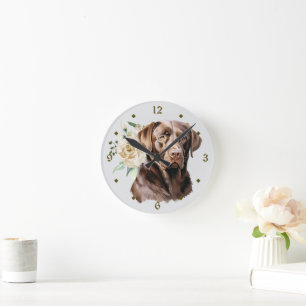 Horloge Ronde Bouquet de Rose blanche Chocolat Labrador Retrieve