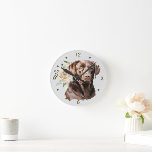 Horloge Ronde Bouquet de Rose blanche Chocolat Labrador Retrieve (Maison)