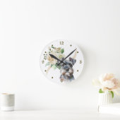 Horloge Ronde Bouquet de rose blanche Schnauzer Chien (Maison)
