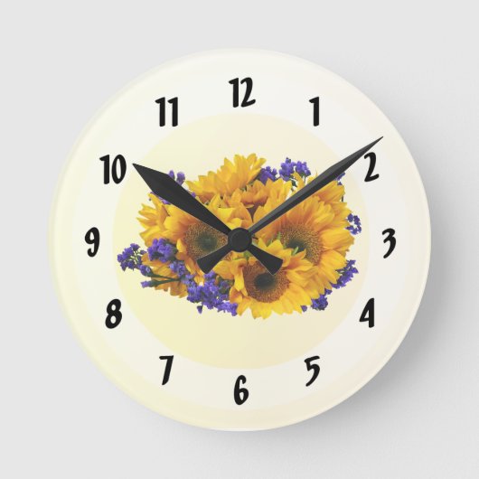 Horloge Ronde Bouquet de tournesols et de statice pourpre (Recto)