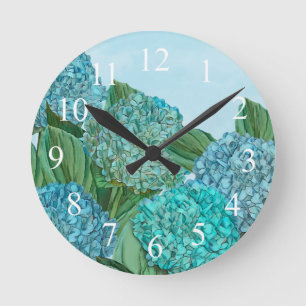 Horloge Ronde Bouquet d'été Blue Hydrangea