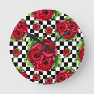 Horloge Ronde Bouquet Rockabilly Red Roses Amour floral