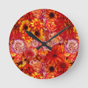 Horloge Ronde Bouquet Rojo brillant Floral Rich Rouge Hot Daisée