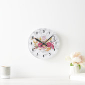 Horloge Ronde Bouquet sur Marble Texture (Maison)