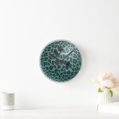 Horloge Ronde Bowling Ball Leopard Turquoise (Maison)