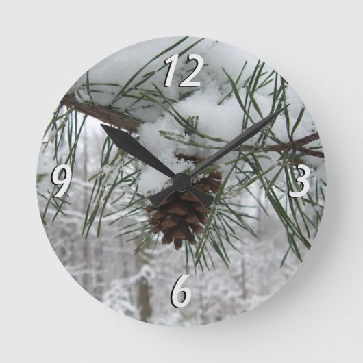 Horloge Ronde Branche des pins neigeux Photographie de la nature (Recto)