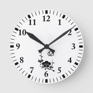 Horloge Ronde Branche d'Ume et fleur Papillon-formée d'ume