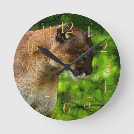 Horloge Ronde Branches de lions et de pins de Cougar Mountain Ar (Recto)