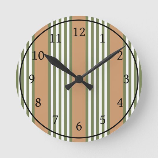 Horloge Ronde Brayures vert olive et blanc motif avec bronze (Recto)
