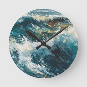 Horloge Ronde Breaking Beach Waves Peinture Thème