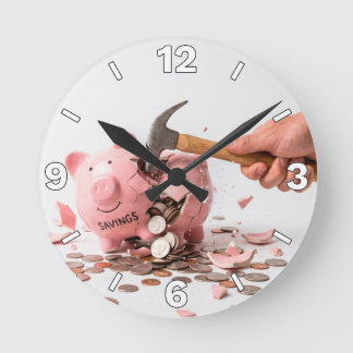 Horloge Ronde Breaking Savings Piggy Bank Financial Concept Deco