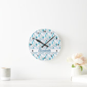 Horloge Ronde Broderie et Patchwork Bleu (Maison)
