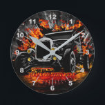 Horloge Ronde Brûlure à chaud incendie Ajouter le nom Texte<br><div class="desc">Add The Name you want and any Text to this great Hot Rod Design - see my store for more great Car Toxits</div>
