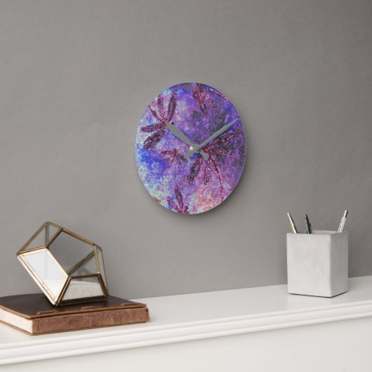Horloge Ronde Brume de Libellule Violette (Bureau)