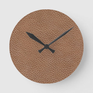 Horloge Ronde Brun naturel en cuir de Faux