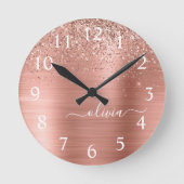 Horloge Ronde Brushed metal rose Gold Pink Glitter Monogram (Recto)