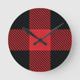 Horloge Ronde Buffalo Plaid Christmas Red and Black Check