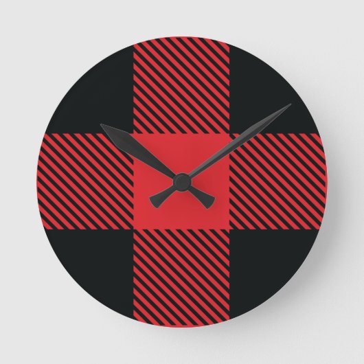 Horloge Ronde Buffalo Plaid Christmas Red and Black Check (Recto)