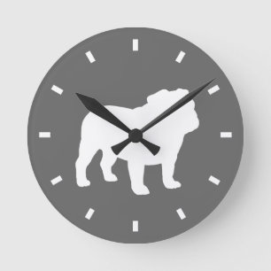 Horloge Ronde Bulldog Silhouette gris et blanc AMOUREUX DES CH
