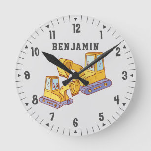 Horloge Ronde Bulldozers Construction Builder Boys Décor Chambre