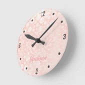 Horloge Ronde Bulles rose blanc (Angle)