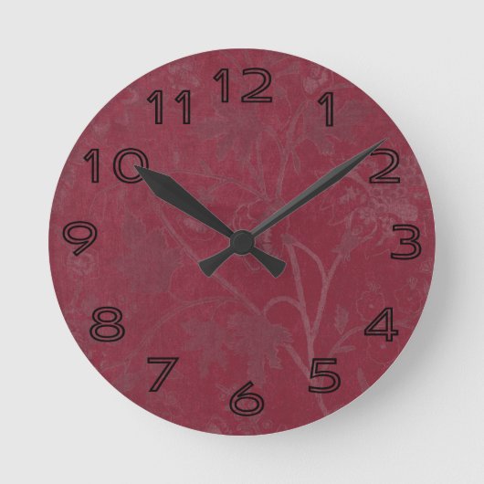 Horloge Ronde Burgundy Floral Imprimer Arrière - plan (Recto)