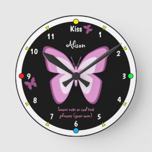 Horloge Ronde Butterflies & Kiss Clock, Girls Wonderland