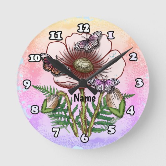 Horloge Ronde Butterfly Pale Poppy (Recto)