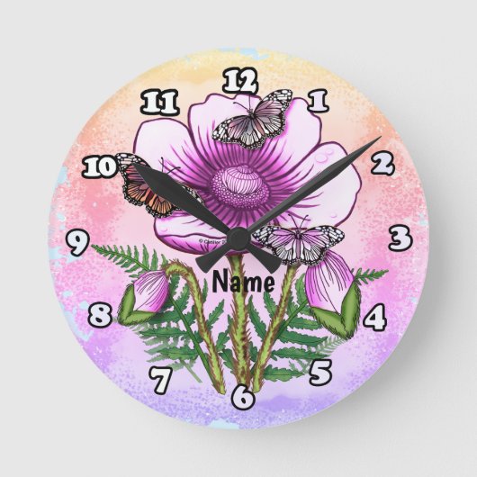 Horloge Ronde Butterfly Pink Poppy  (Recto)