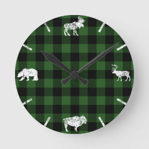 Horloge Ronde Cabine vert Buffalo Plaid Lumberjack Check