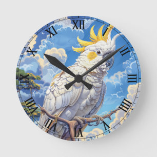 Horloge Ronde Cacatoès blanc