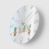 Horloge Ronde Cactus adorable, argent (Angle)