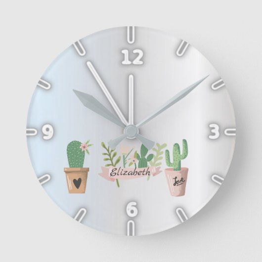 Horloge Ronde Cactus adorable, argent (Recto)