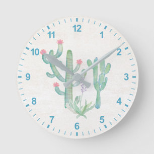 Horloge Ronde Cactus de Bohème d'aquarelle