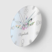 Horloge Ronde Cactus succulent aquarelle adorable, argent  (Angle)