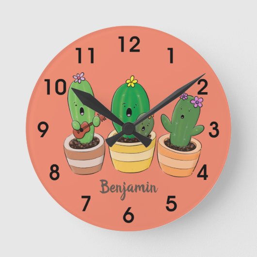 Horloge Ronde Cactus trio chantante mignonne dessin animé (Recto)