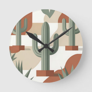 Horloge Ronde Cactus vert sauge moderne Terracotta Désert 