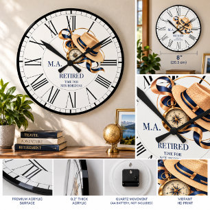 Horloge Ronde Cadeau de retraite personnalisé avec boussole vint