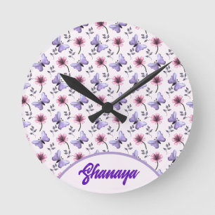 Horloge Ronde Cadeau floral papillon de printemps personnalisé  