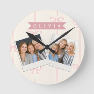 Horloge Ronde Cadeau Nom Arc Rose Personnalisé Élégant Coquet