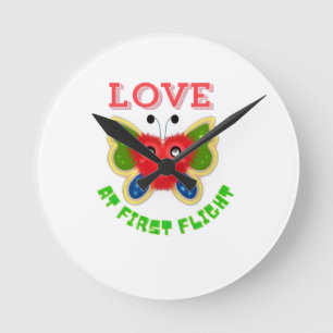 Horloge Ronde Cadeau Papillon Cœur Flou Personnalisé