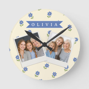 Horloge Ronde Cadeau personnalisé avec motif de fleur sauvage bl