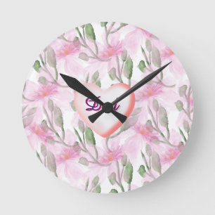 Horloge Ronde Cadeau personnalisé de fleurs aquarelles personnal