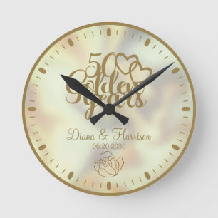 Horloge Ronde Cadeau personnalisé d'or pour 50e anniversaire de