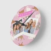 Horloge Ronde Cadeau Personnalisé Motif de Chat Rose Mignon pour (Angle)