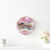 Horloge Ronde Cadeau Personnalisé Motif de Chat Rose Mignon pour (Maison)