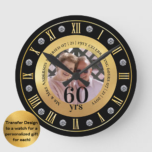 Horloge Ronde Cadeau PHOTO de 60e anniversaire de mariage Diaman