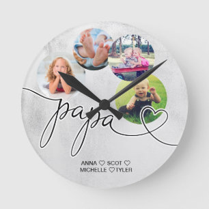 Horloge Ronde Cadeau pour Papa Grandchildren Photo Collage Grand