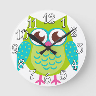 Horloge Ronde Cadeau vert de hiboux