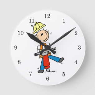 Horloge Ronde Cadeaux pour ouvrier du bâtiment avec marteau-piqu